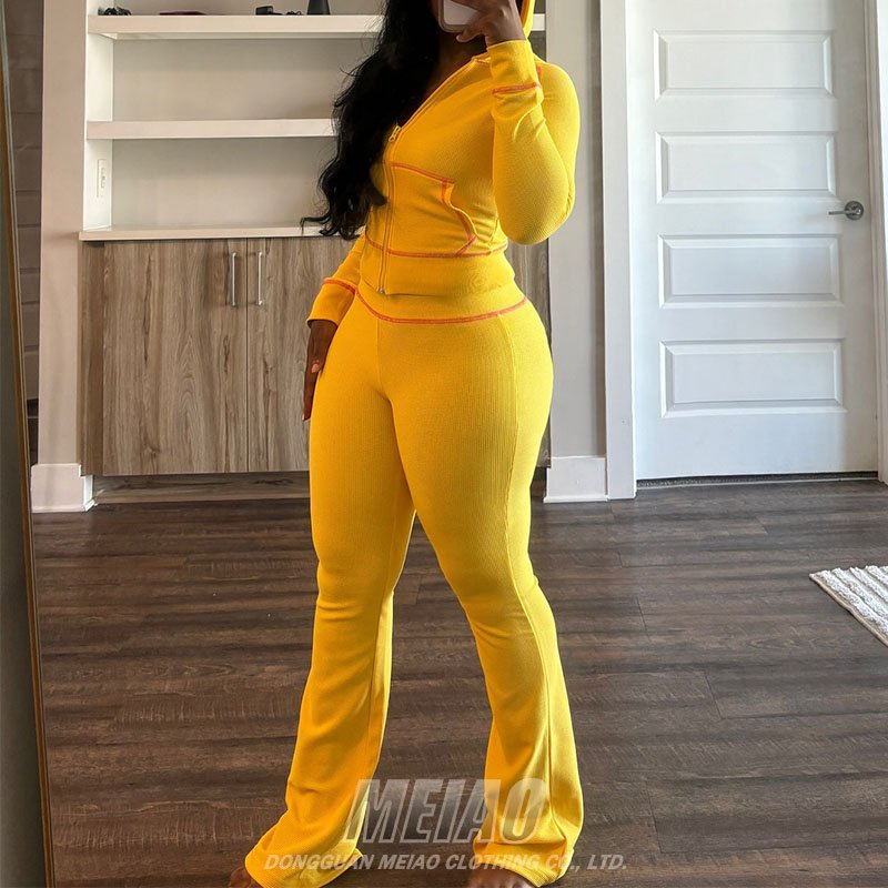 Custom Y2K High Quality Zip Up Crop Top And Flare Pants Legging Sports Wear Skinny Gym Tracksuits Two Piece Set Women Clothing