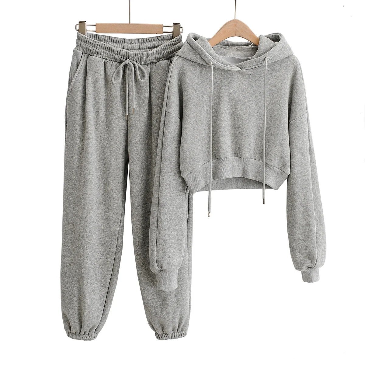OEM Women Designer Logo Crop Top Training Suit Jogger Fleece Hoodie Pants 2 Pieces Set Tracksuits Women's Jogging Sets