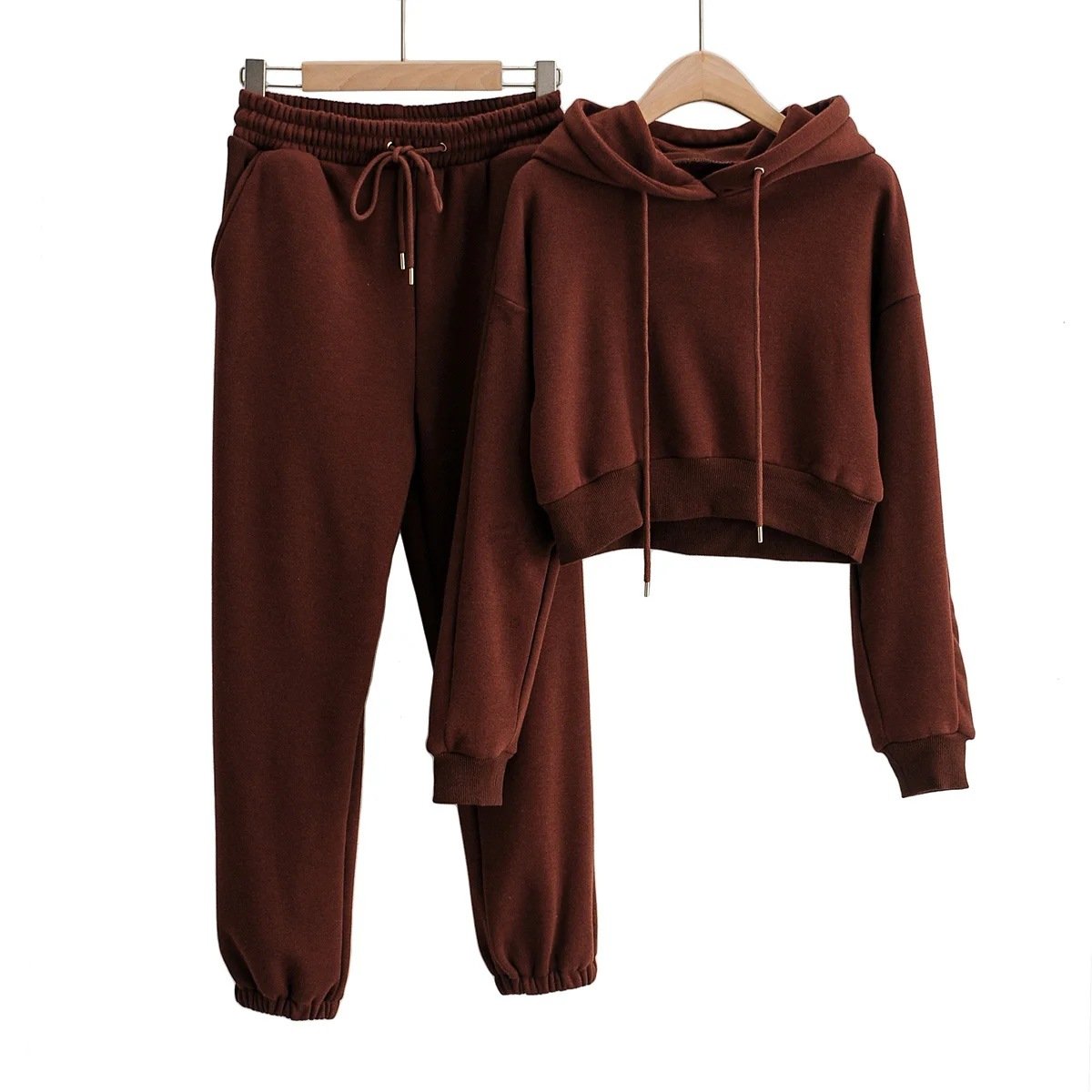 OEM Women Designer Logo Crop Top Training Suit Jogger Fleece Hoodie Pants 2 Pieces Set Tracksuits Women's Jogging Sets