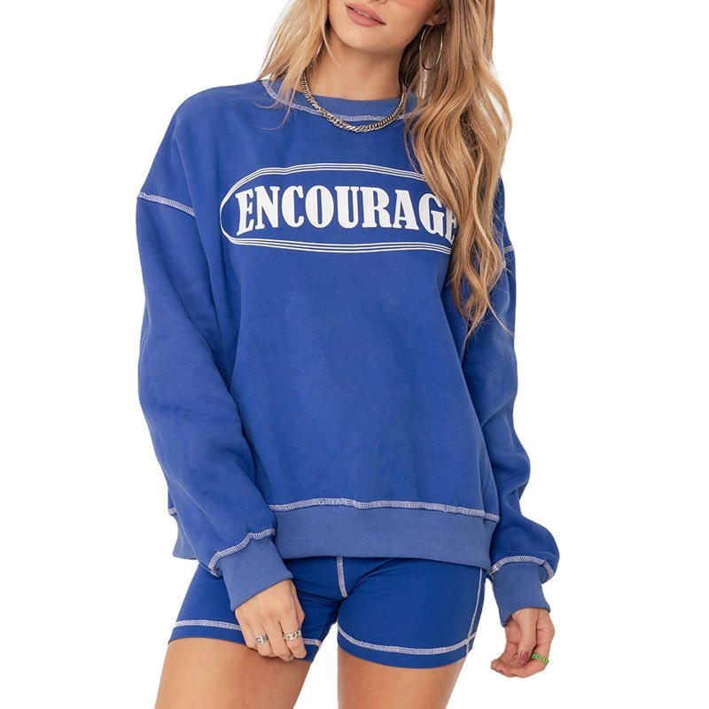 Custom Soft Thick Contrast Stitching Sweatshirt Biker Shorts Sets High Quality Heavyweight Women's Set Two Pieces Sets