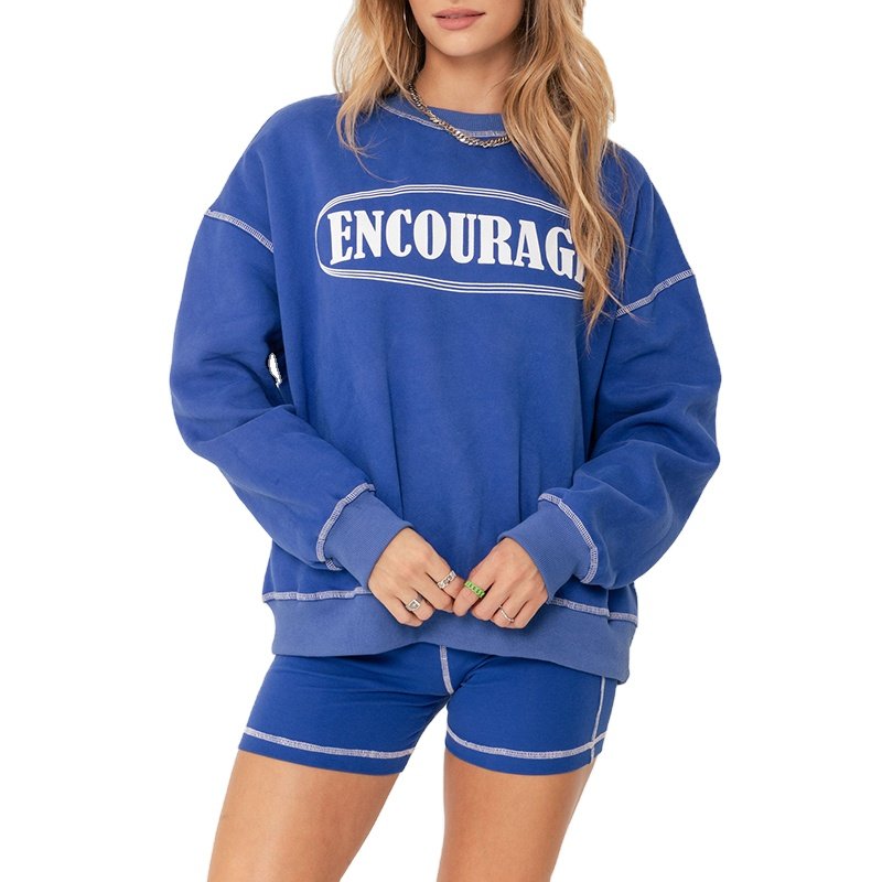 Custom Soft Thick Contrast Stitching Sweatshirt Biker Shorts Sets High Quality Heavyweight Women's Set Two Pieces Sets