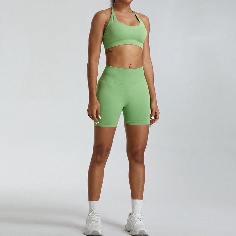 Lcool halter sports bra scrunch butt shorts Seamless Women's Workout Sports Fitness Yoga Running Gym Shorts set