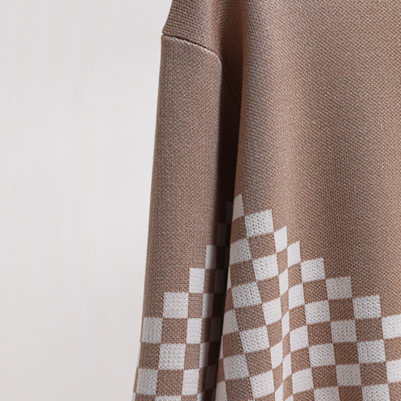 Socialite elegant temperament checkered top pants suit early autumn casual sportswear light wind women's knit two-piece set