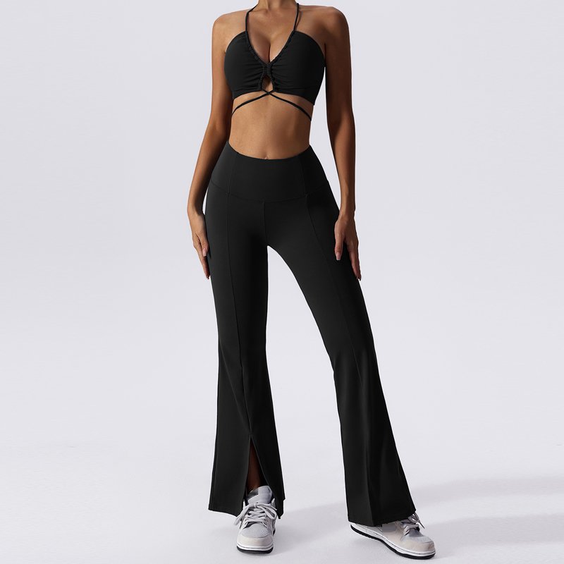 Custom Logo Women's Sets Yoga Fitness Wear Compression Sexy Sports Flare Pants Cross Back Bra Apparel Suits