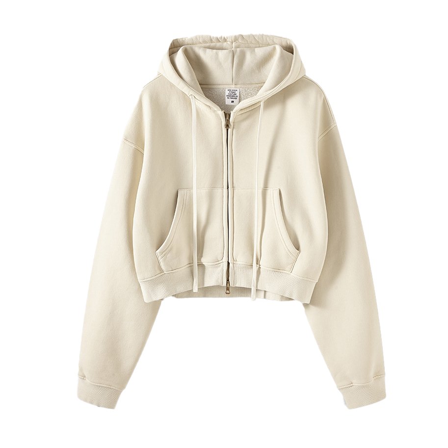 Washed Vintage Padded Short Top Women Y2K Zipper Hooded Sweatshirt Jacket Full Zip up Hoodies
