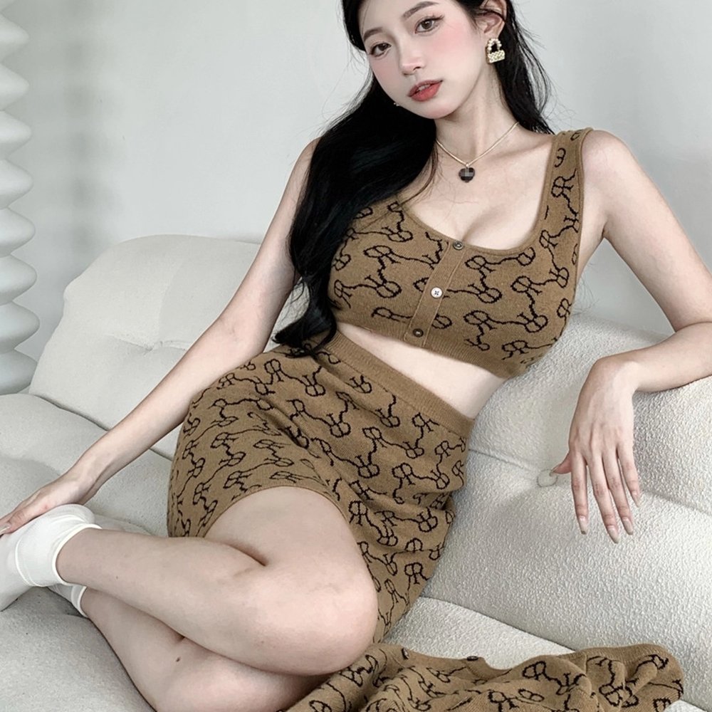 Cardigan 3 Piece Skirt Set Long Sleeve Sweater Short Sexy Knit Top And Women Skirt Set