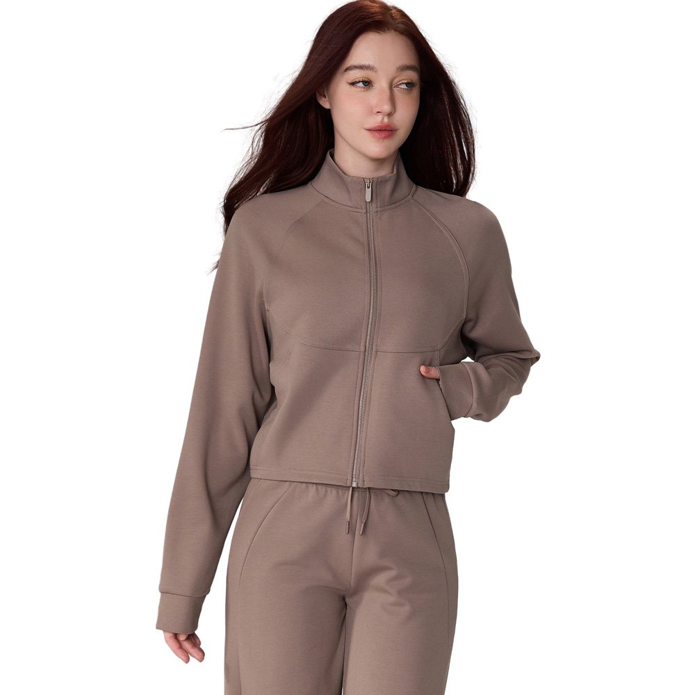 Autumn winter Standing collar sports jacket pockets Slim thin yoga top zipper cardigan fitness clothing women's sets activewear