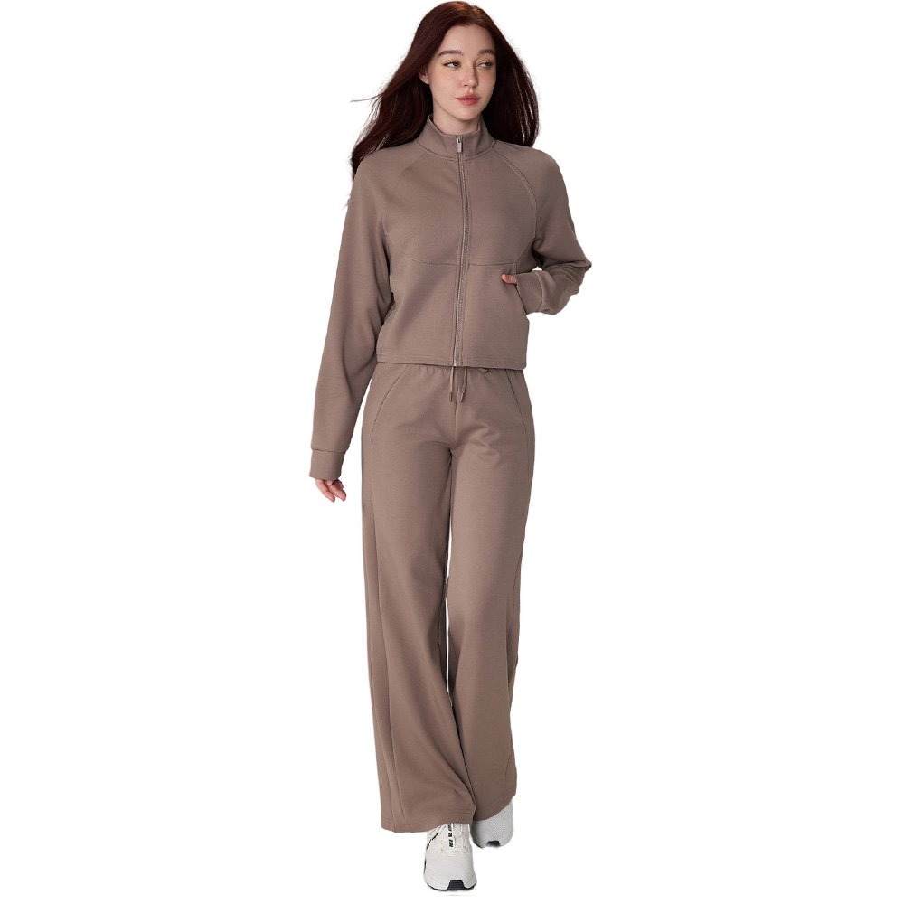 Autumn winter Standing collar sports jacket pockets Slim thin yoga top zipper cardigan fitness clothing women's sets activewear