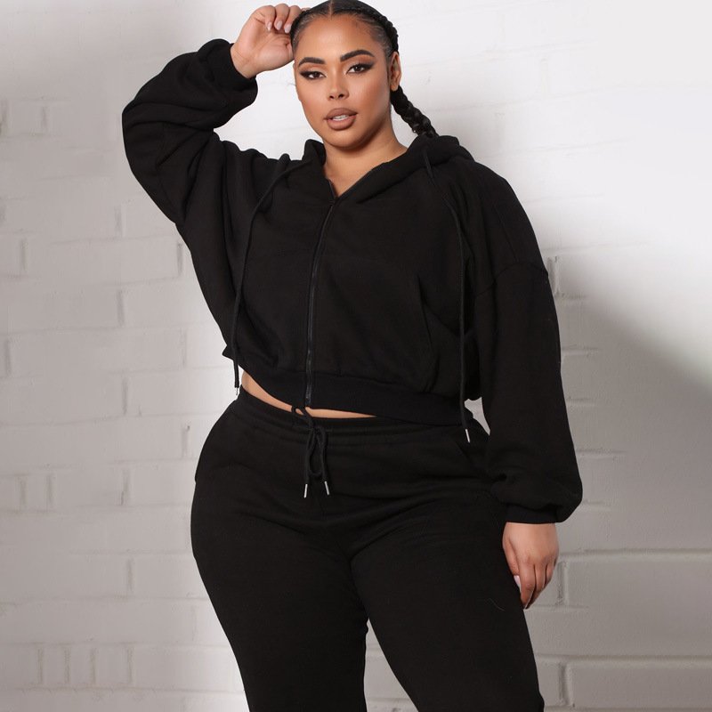 5Xl Plus Size Fall Women Clothing Solid Color Tracksuit Jogger Set Fall Plus Size Women Clothing Hoodie Set
