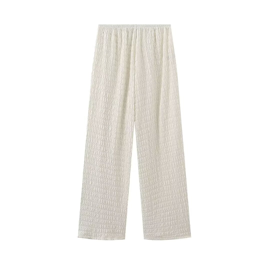 GX3227 Summer 2024 women's clothing boutique street wear casual solid unique cropped top and wide leg pant 2 piece set