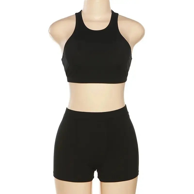 Europe and America 2023 Spring women's clothes new solid color slim fit crop top tank top women waist tight casual shorts suit