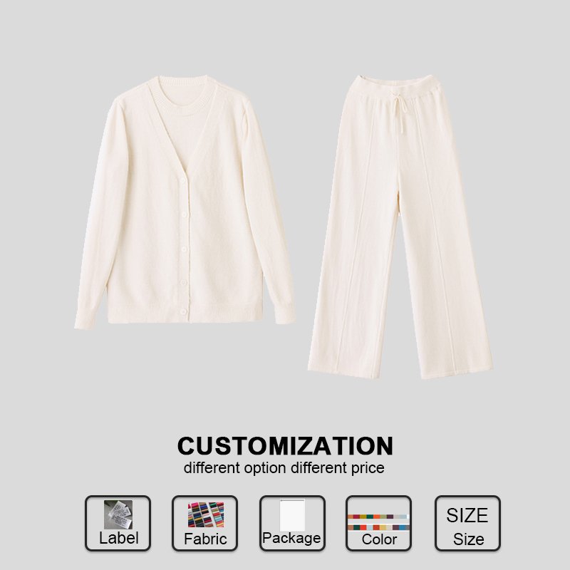 Custom Women's Clothing Winter Sets Autumn and Spring Elegant New Knitting Crew Neck Long Sleeved Shirt Trousers Two Piece Set
