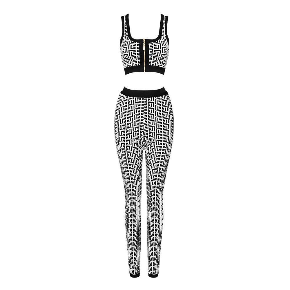 Newly designed casual pattern printed women's sets customized fashion sexy vest and pants two-piece set