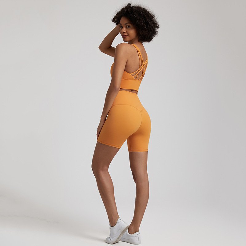 Customize Logo Summer Sexy Slim Soft Straps Bra High Waist Crotchless V Back Shorts Yoga Sets Fitness Gym Sportswear For Women