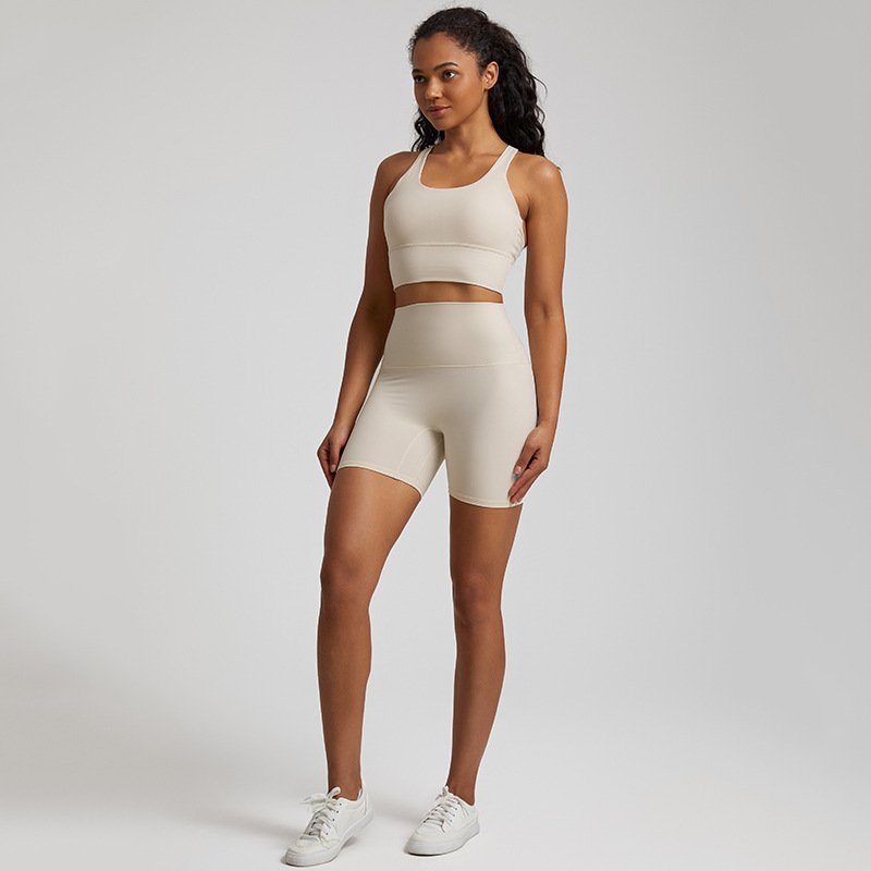 Customize Logo Summer Sexy Slim Soft Straps Bra High Waist Crotchless V Back Shorts Yoga Sets Fitness Gym Sportswear For Women