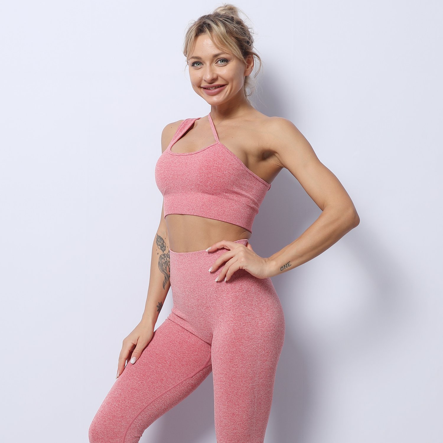 High Quality Active Wear Set Custom Logo Long Sleeve Seamless Leggings 2pcs Yoga Set