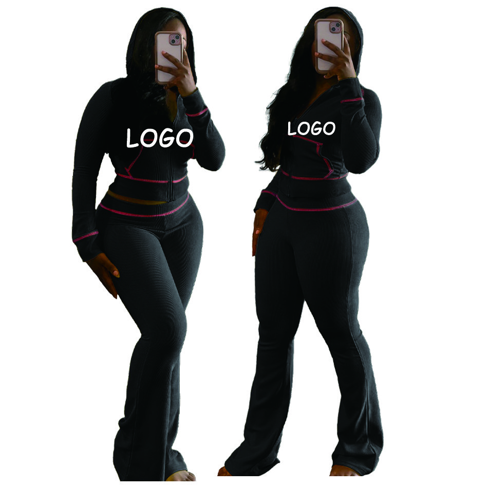 Custom Tall Girl Women 2 Piece Loungewear Sets Fold Over Yoga Pants Long Short Sleeve Top Flared Pants Two Piece Pajamas