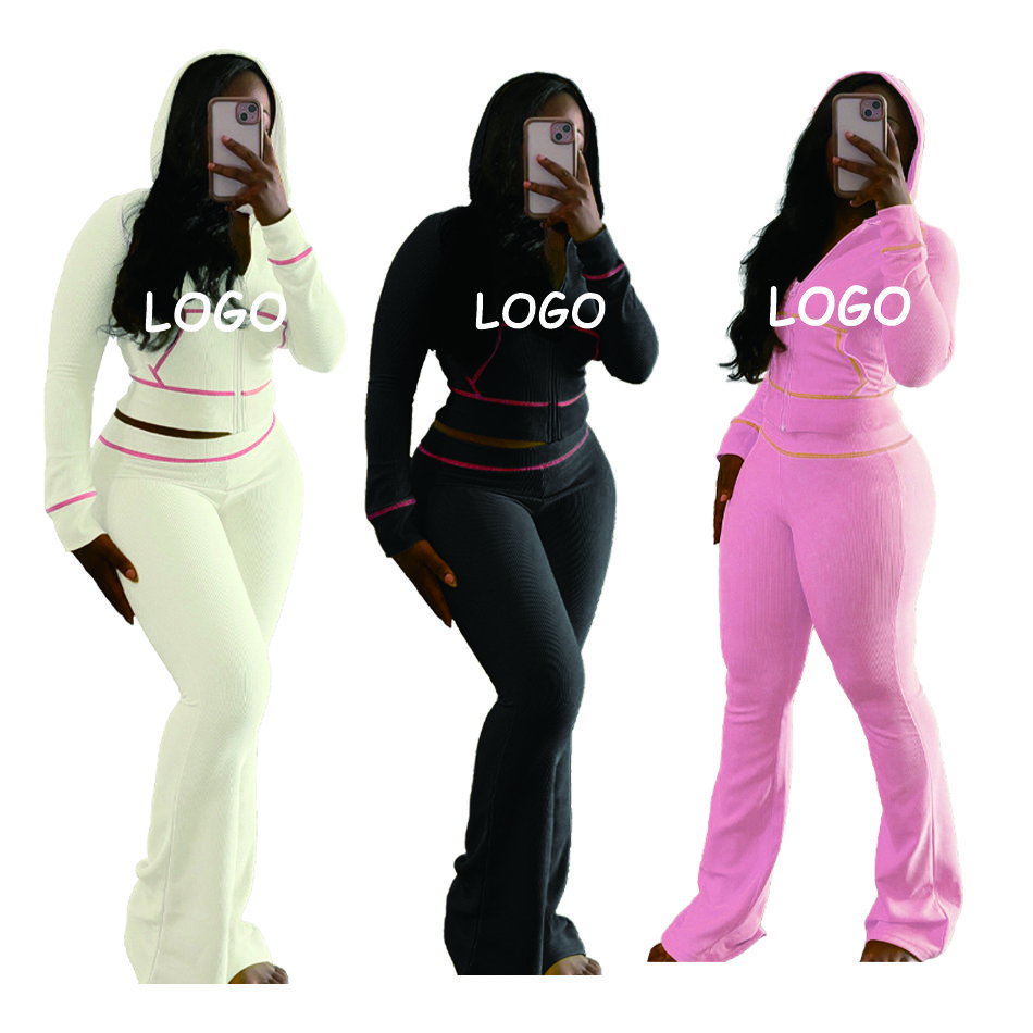 Custom Tall Girl Women 2 Piece Loungewear Sets Fold Over Yoga Pants Long Short Sleeve Top Flared Pants Two Piece Pajamas