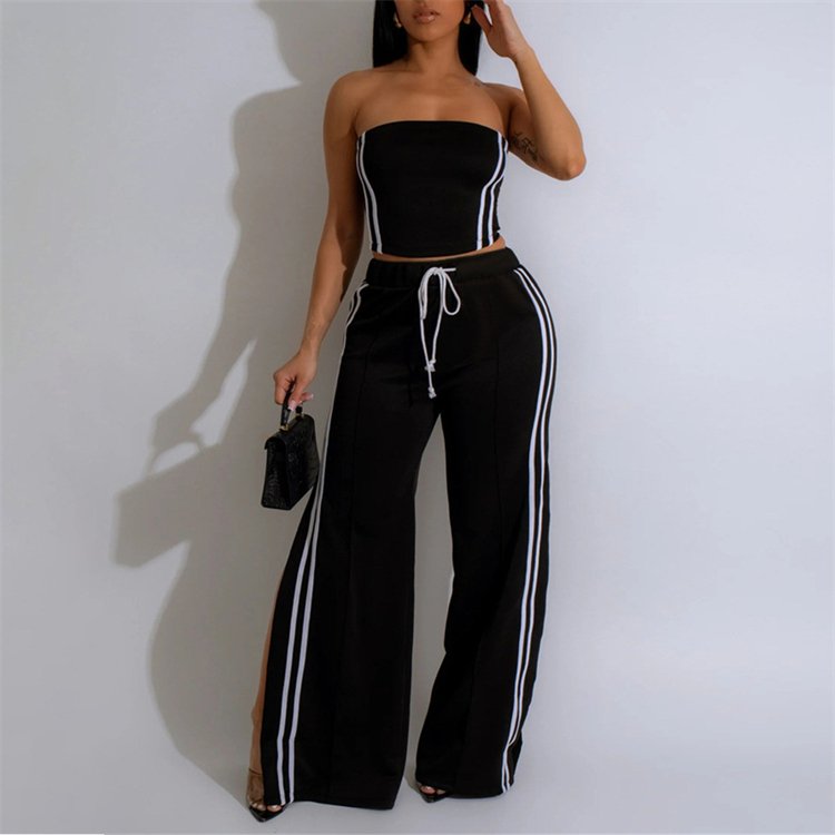 Trendy strapless vest Top wide leg pants fashion women's sets Casual sport 2 piece set new arrival women clothing