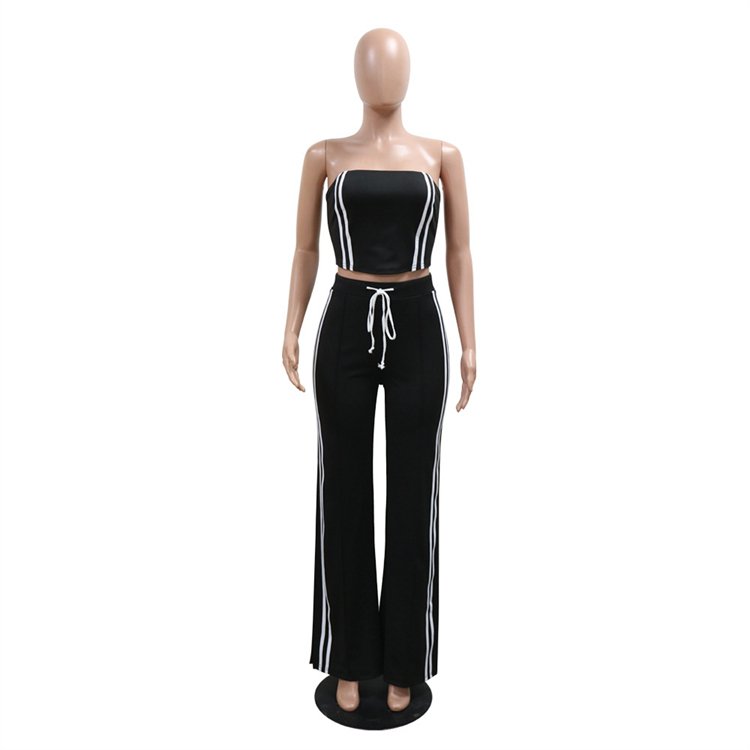 Trendy strapless vest Top wide leg pants fashion women's sets Casual sport 2 piece set new arrival women clothing
