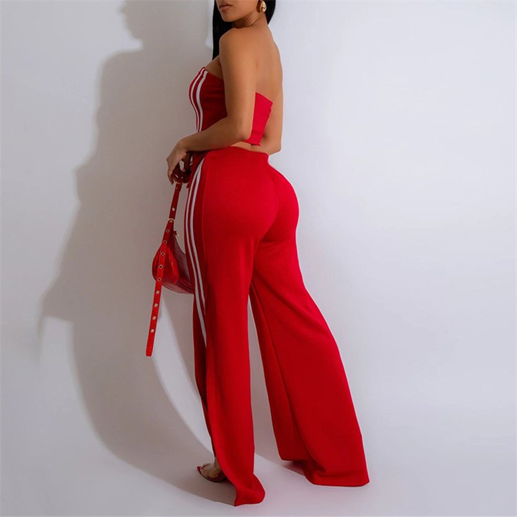 Trendy strapless vest Top wide leg pants fashion women's sets Casual sport 2 piece set new arrival women clothing