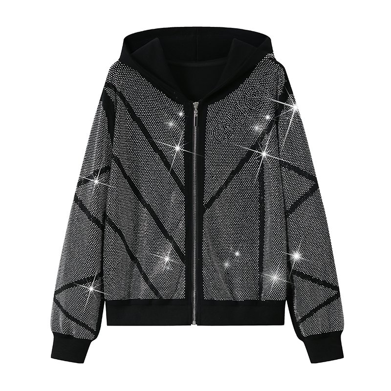 Custom Casual Two Piece Set Women's Luxury Track Suit with Rhinestone Sweatpants Hoodie Set