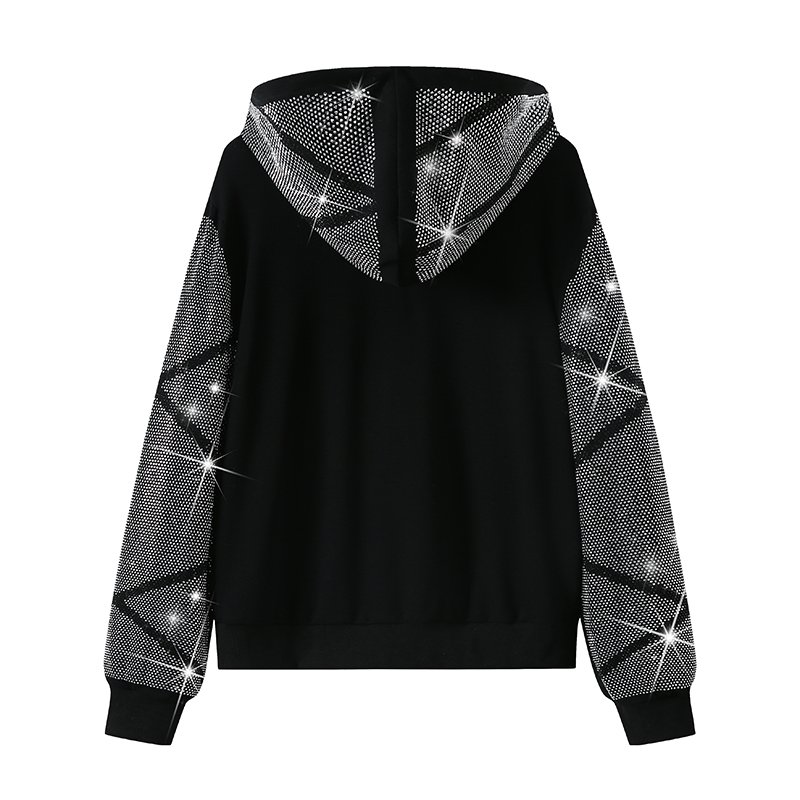 Custom Casual Two Piece Set Women's Luxury Track Suit with Rhinestone Sweatpants Hoodie Set
