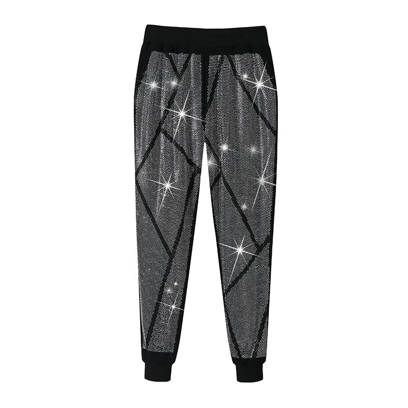 Custom Casual Two Piece Set Women's Luxury Track Suit with Rhinestone Sweatpants Hoodie Set