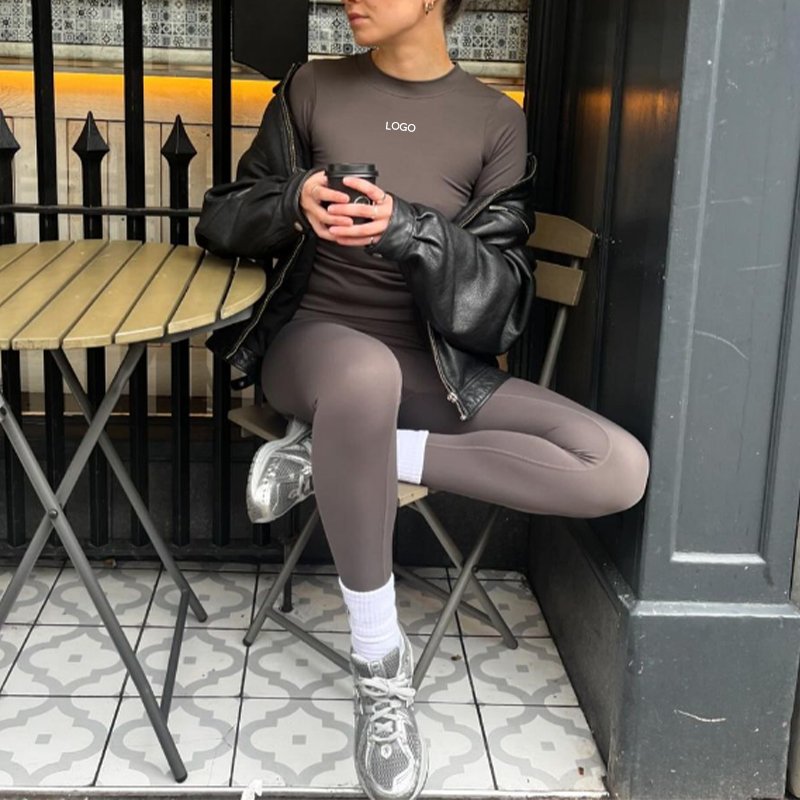 F240169 Custom Women Loungewear Set Athletic Wear Workout Long Sleeve Tops Clothes Yoga Sports High Waist Leggings Sets