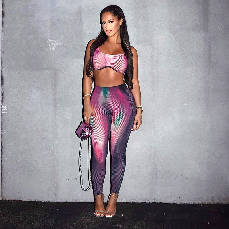 2024 Hot Selling Women's Set Sexy Print Color Blocking Sweatsuit Leggings Two Piece Pants Set Fall Outfits