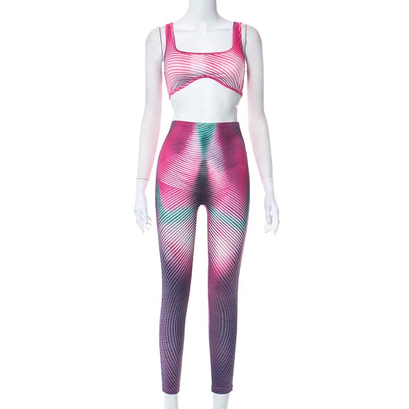 2024 Hot Selling Women's Set Sexy Print Color Blocking Sweatsuit Leggings Two Piece Pants Set Fall Outfits