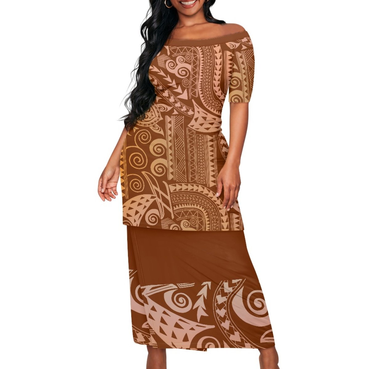 Women's Polynesian Elei Tribal Design Beach Dress Sexy Short Sleeve Top Wrap Hip Skirt Custom Summer Sports Set 1MOQ Drop