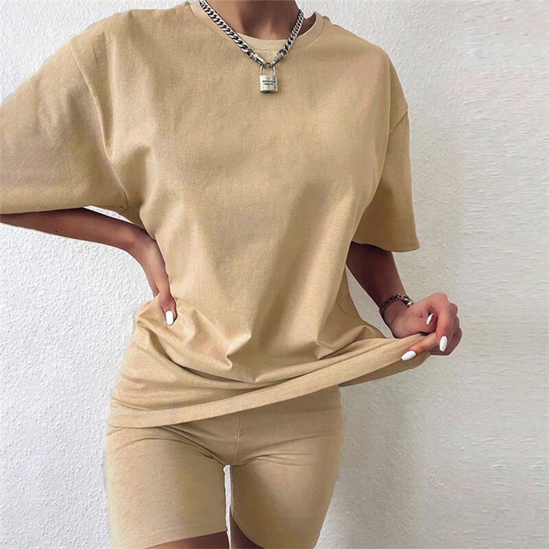 Loose fit spring women s clothing summer 2 piece short set plus size cotton clothing for women