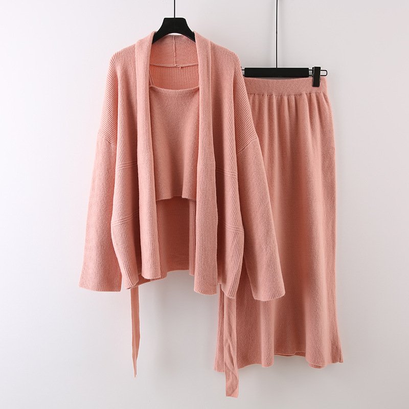 Boutique Wholesale 2024 Autumn New Fashion Design Knitted Cardigan Sweater Strap Skirt Women's Set