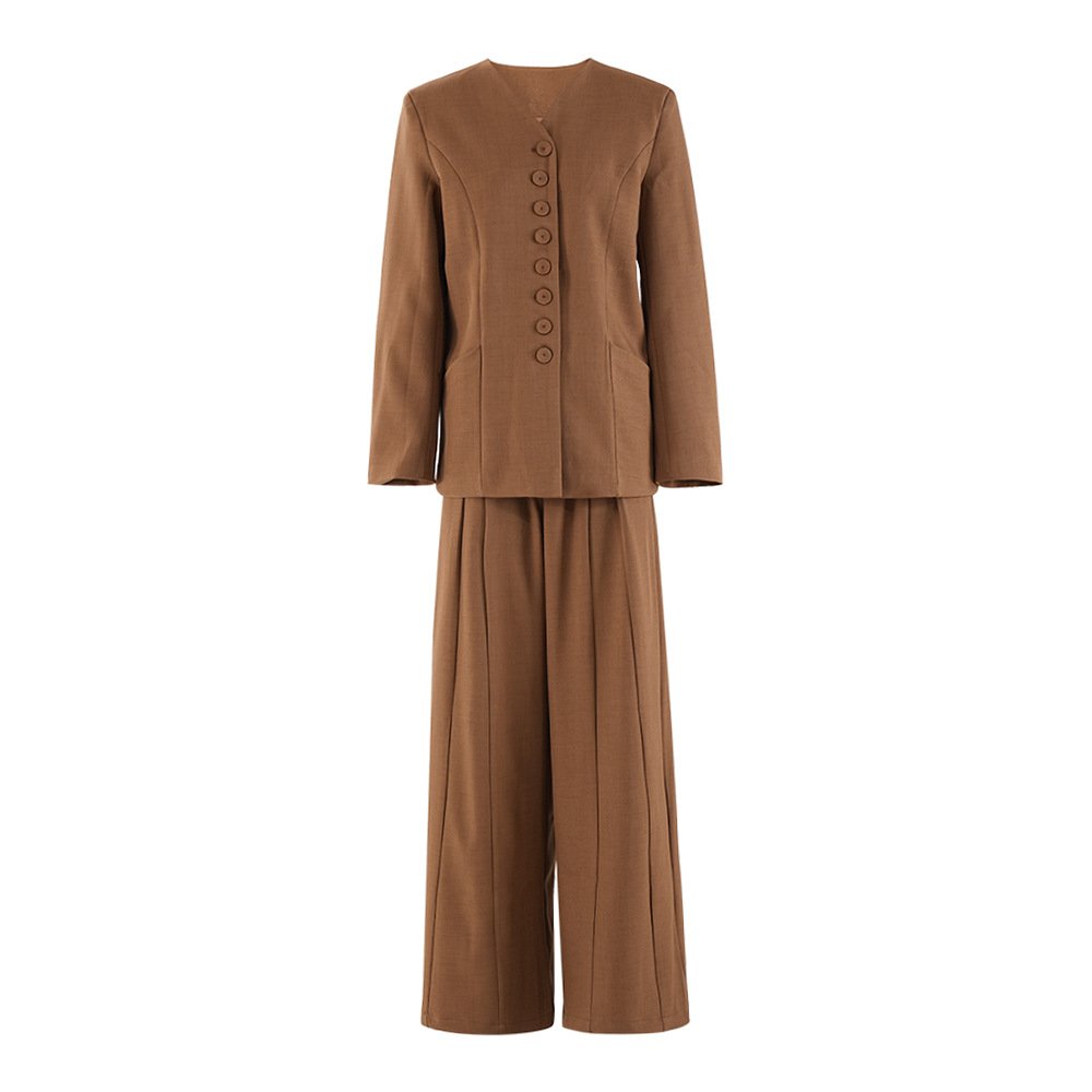 Boutique Wholesale 2024 Autumn New Style Commuter V-neck Single Breasted Coat Straight Pants Women's Set