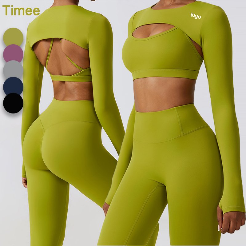 2023 High quality sports wear women set vest long sleeve shawl conjunto deportivo mujer fitness top sports shawls for women