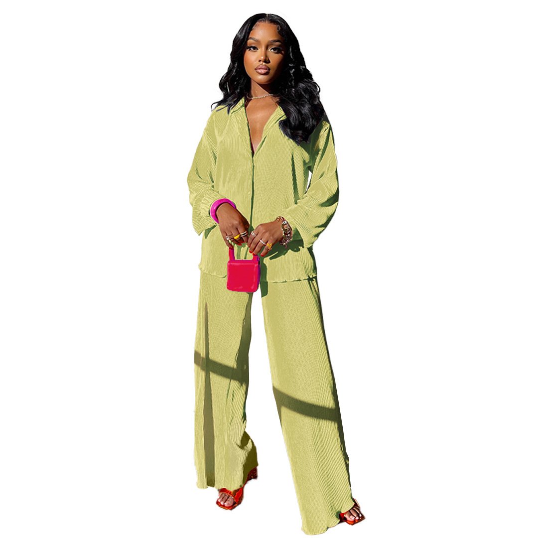 2024 Fall Women's Clothing Sexy Fashion Comfortable Pleated Cloth Shirt Swing Wide Leg Pants Lady Sets