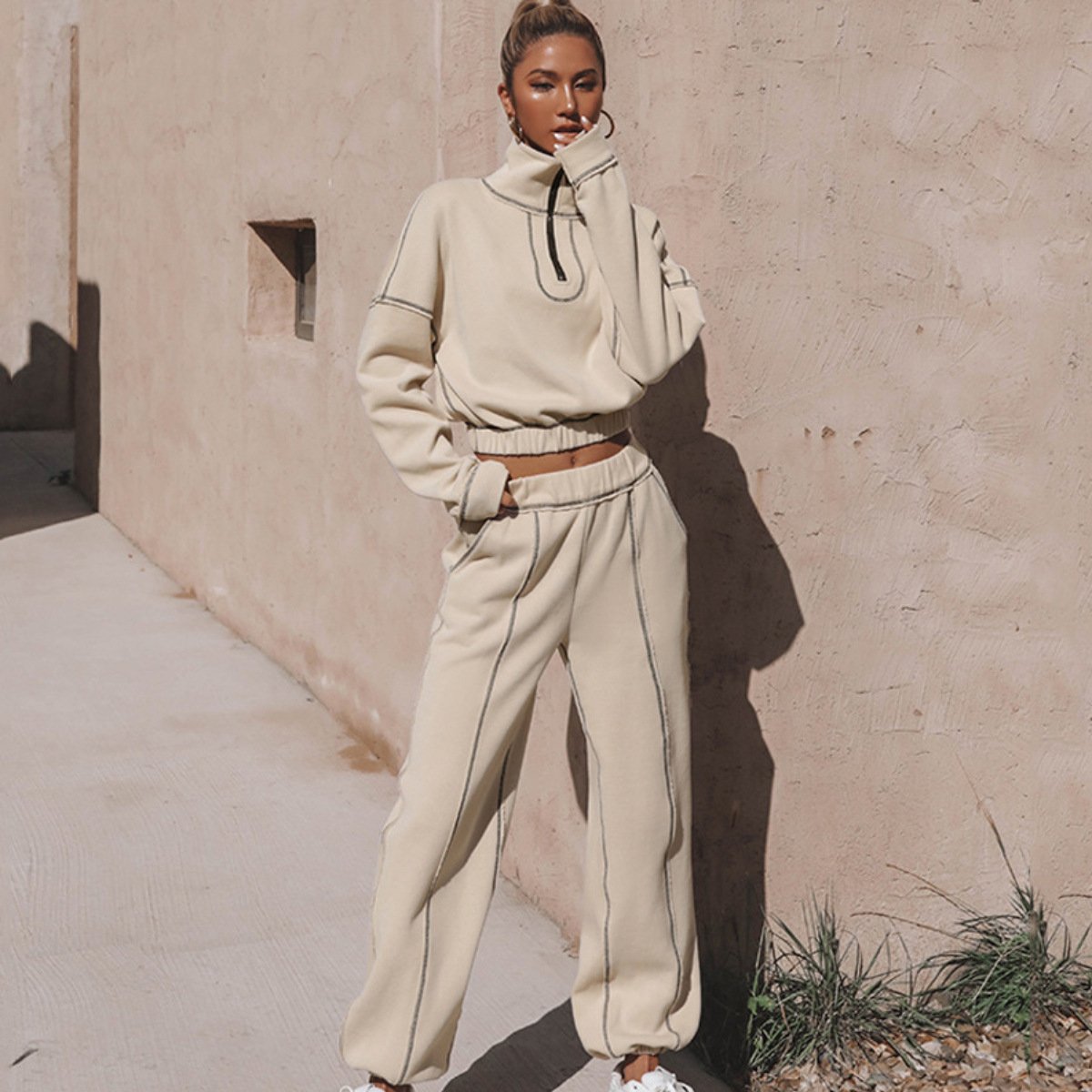 Custom Women's Sweatshirt Suit Womens Tracksuits Half Zipper Pullover Hoodie and Sweatpants 2 Piece Sets Women's Clothing