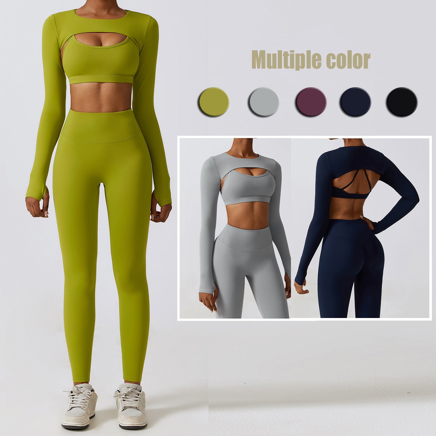Custom Logo Yoga Suit Wear 3piece Bra Shawl Jacket Leggings Woman Gym Fitness Set