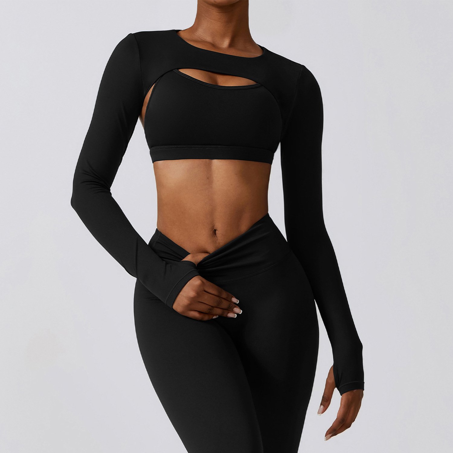Custom Logo Yoga Suit Wear 3piece Bra Shawl Jacket Leggings Woman Gym Fitness Set
