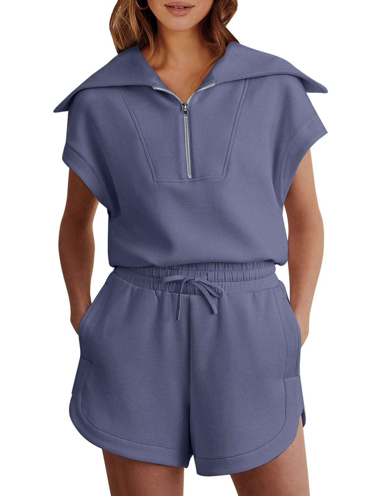 OEM ODM service women's sets High quality knitted cotton fabric Zip-up lapel on the clothes And shorts suit women's sets