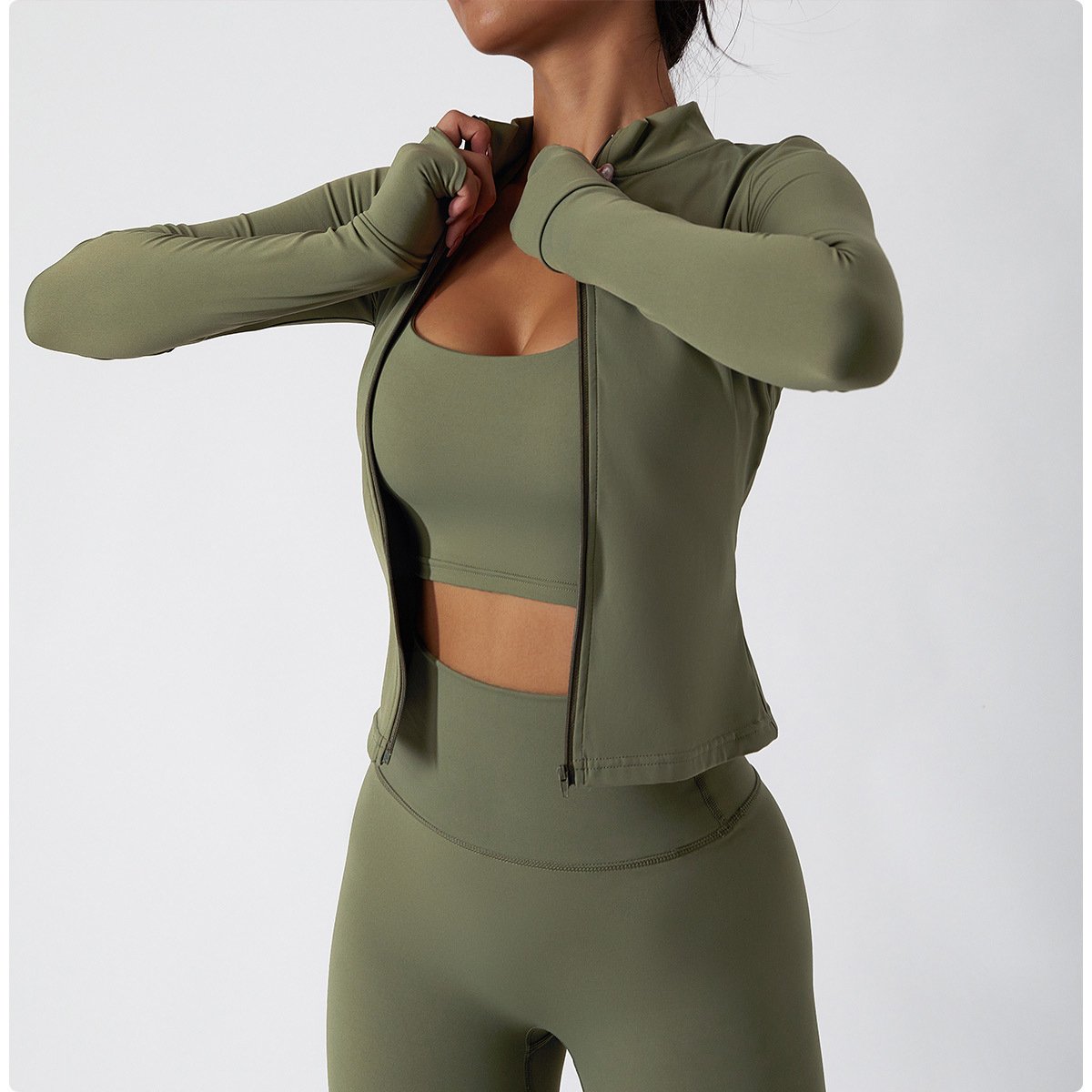 Custom LOGO Workout Set Women Clothing Active Wear Gym Fitness 3 Piece Women Workout Legging Set Long Sleeve Jacket Yoga Set