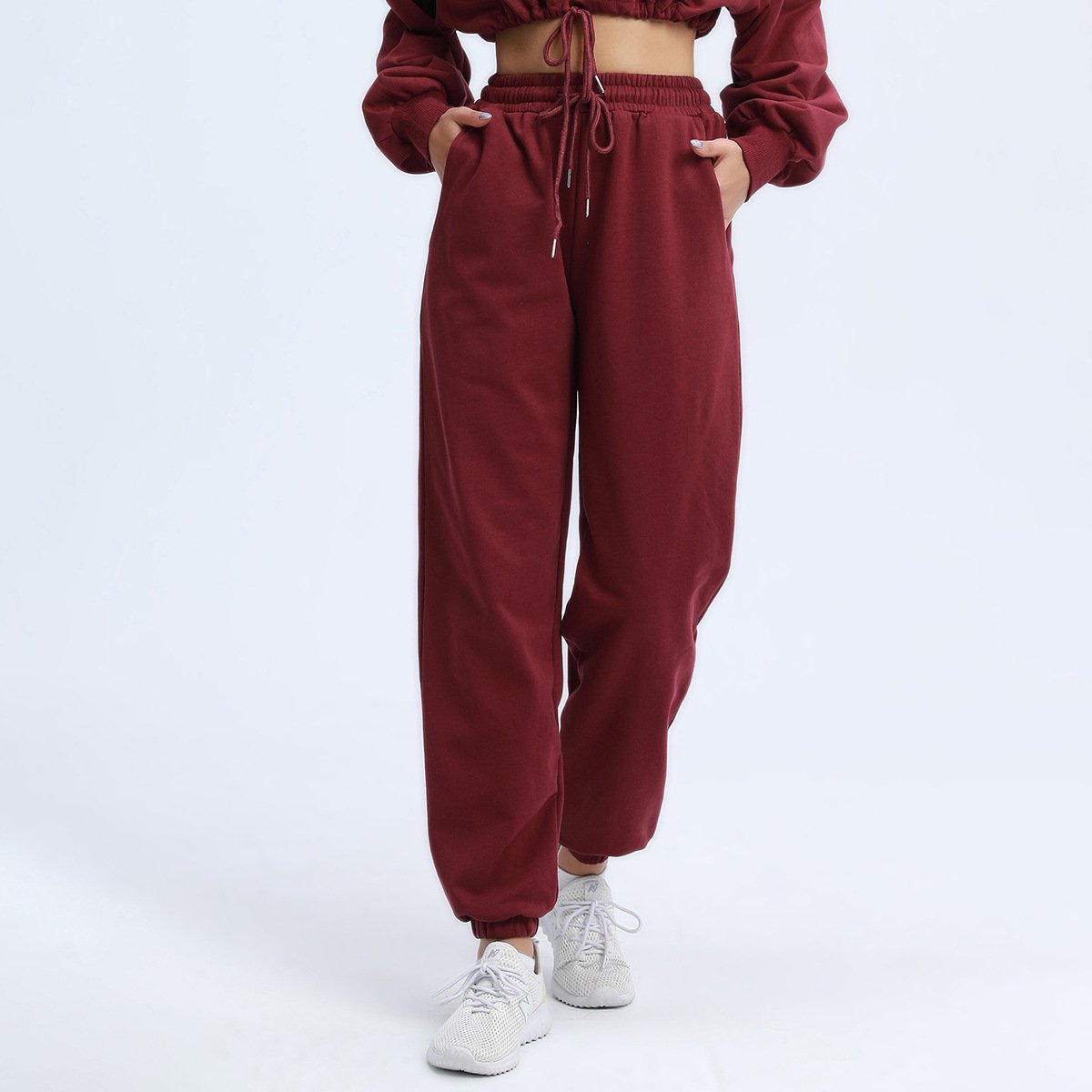 Fitness sports loose plus size sweater trousers outdoor running fitness exercise casual fashion jogging pants with double pocket