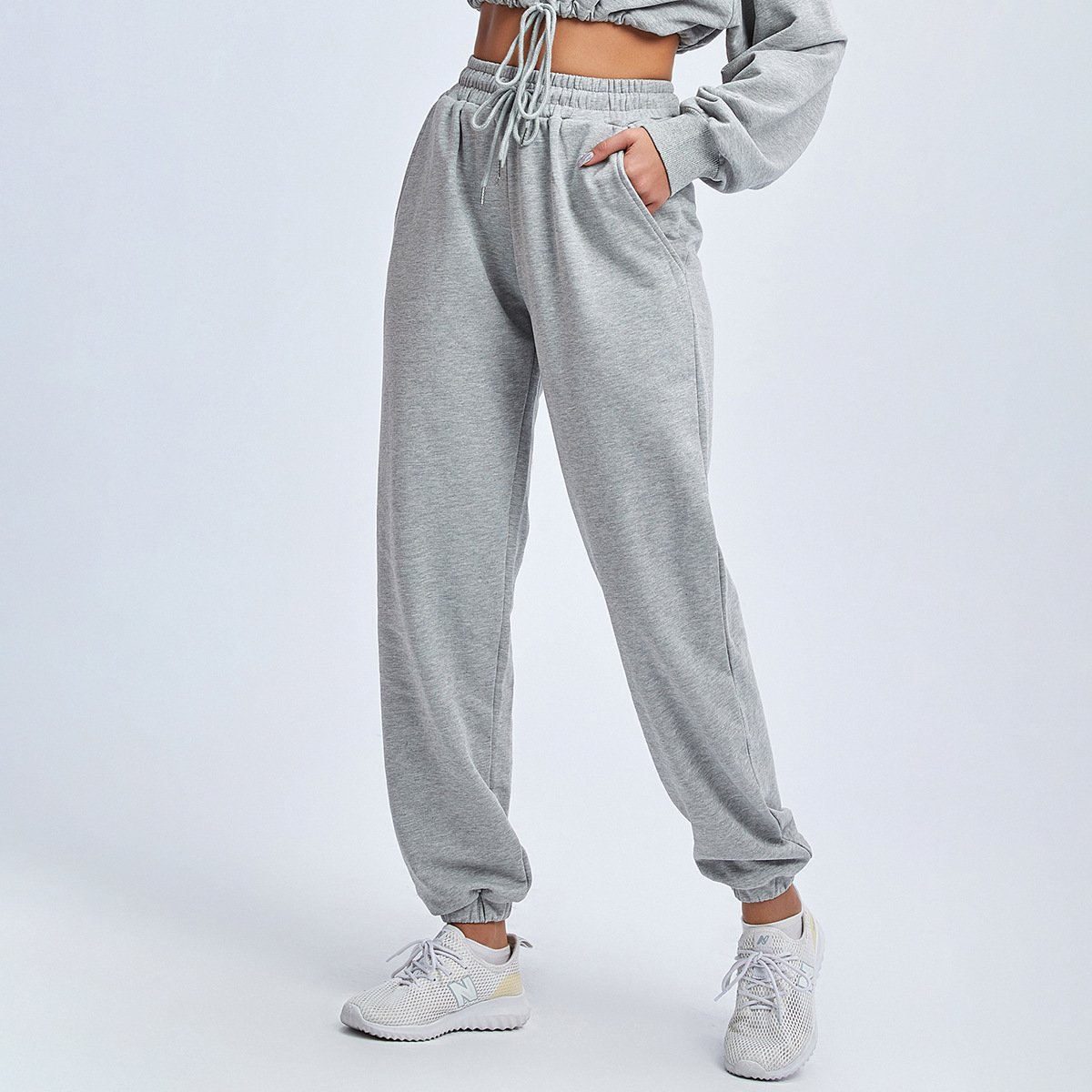 Fitness sports loose plus size sweater trousers outdoor running fitness exercise casual fashion jogging pants with double pocket
