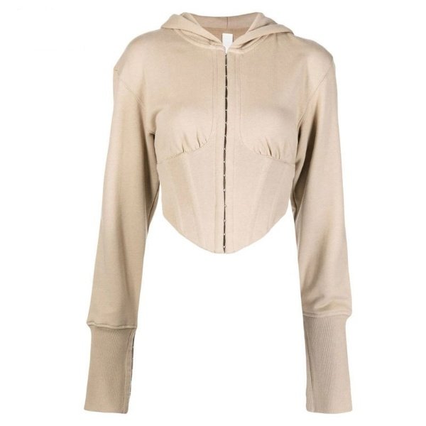2023 Latest Fashion Custom Pullover Blank Hoodies Curved Hem Cotton sweatshirt Corset Style Hoodie For Women