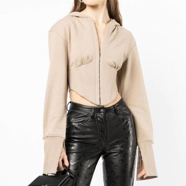 2023 Latest Fashion Custom Pullover Blank Hoodies Curved Hem Cotton sweatshirt Corset Style Hoodie For Women