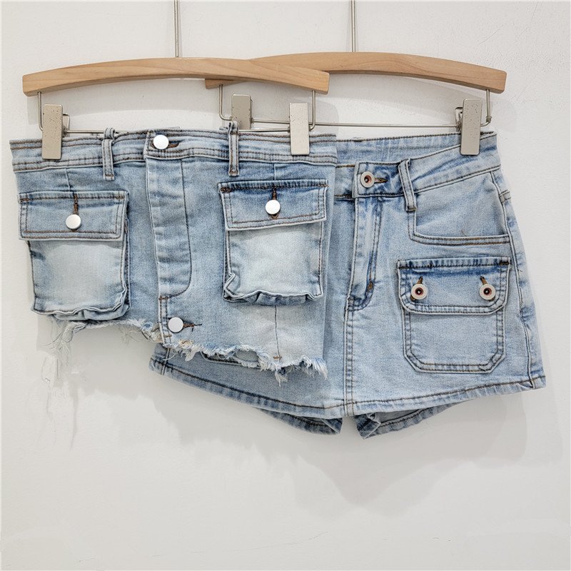 X15490C women Pocket Denim Skirt + Irregular Stretch Denim Tube Top Set
