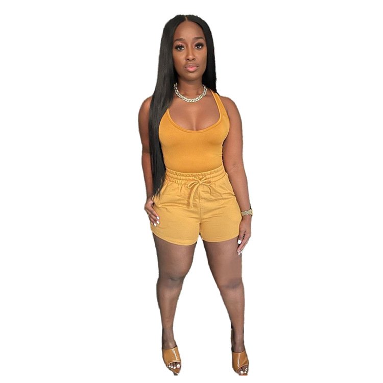 2021 Custom Wholesale Solid Color Sexy Slim Two Piece For Women's Vest Two Piece Short Set Casual Suit Women's Sets