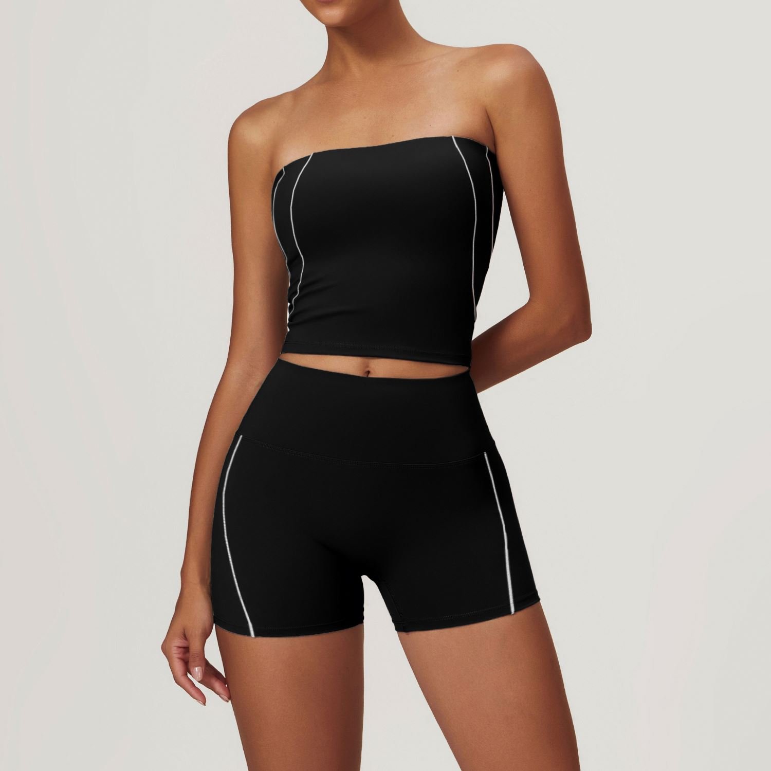 TZ8838 Women Sports Set Brand Side White Line U Neck Bra No Scrunch Flared Legging Yoga Set Fitness Sportswear Outfit