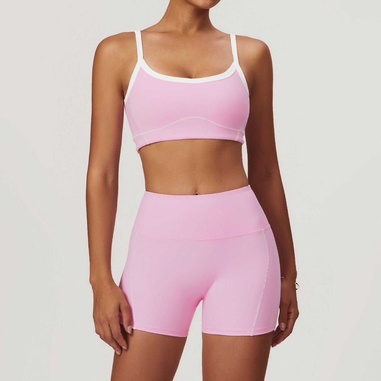 TZ8838 Women Sports Set Brand Side White Line U Neck Bra No Scrunch Flared Legging Yoga Set Fitness Sportswear Outfit
